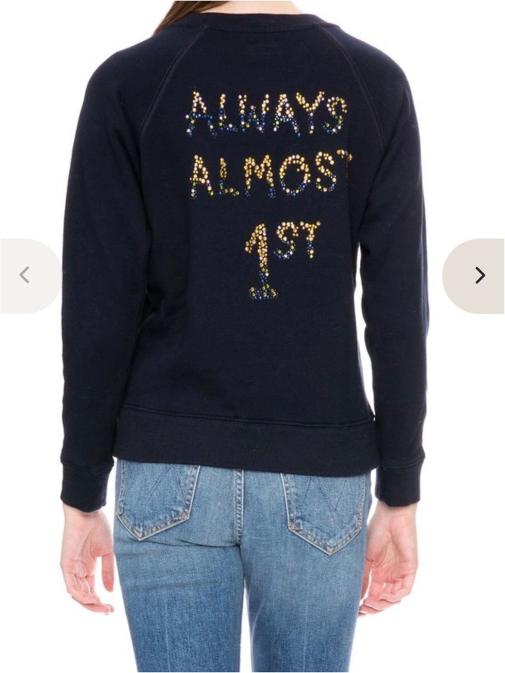 MOTHER The Square Sweatshirt Almost Alway 1st- Dark Navy- Rhinestones- M